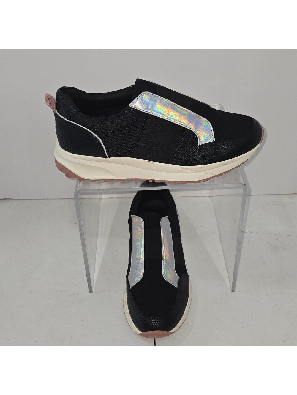 Naturizers NIMA Black Iridescent Holographic Slip-On Platform Sneakers 7.5W